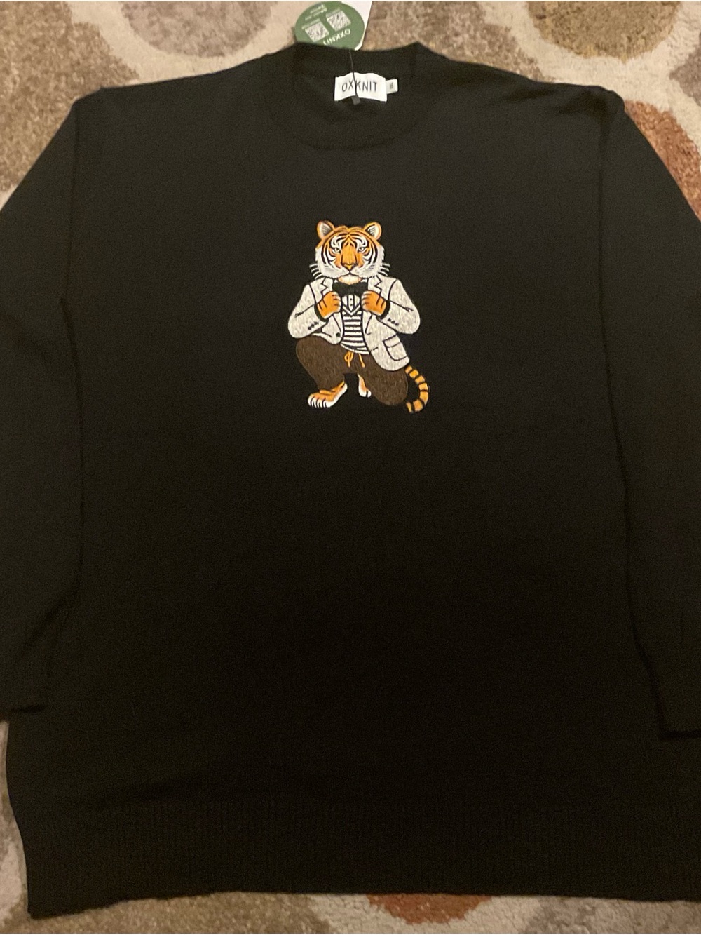 Men’s Black Tiger Embroidered Sweatshirt - Stylish Knit Top - Picture 2 of 5
